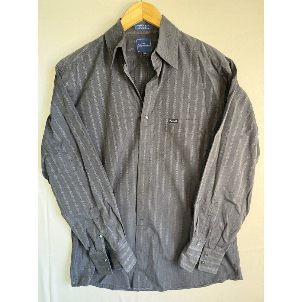 Façonnable Men’s Gray Striped Button Front Dress Shirt Size Medium Cotton